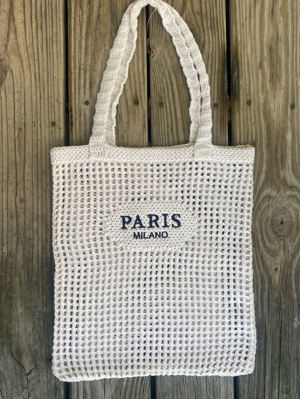 ✨PARIS MILANO Cream Crochet Mesh Open Weave Summer Market Tote Bag